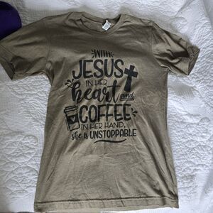 eternal light co. Women TShirt S green Jesus Coffee Graphic Cotton Jersey Casual